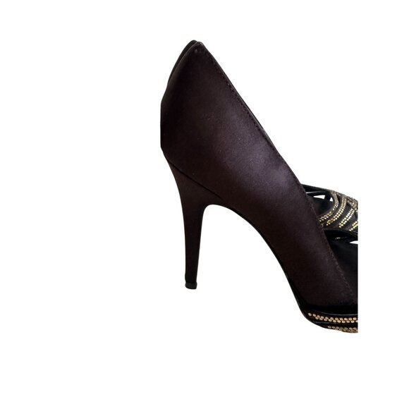 LAUREN RALPH LAUREN Brown Satin Jeweled Heels Size 6 - Picture 7 of 11